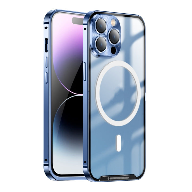 For iPhone 15 Pro Frosted MagSafe Magnetic Metal Phone Case(Blue) - iPhone 15 Pro Cases by buy2fix | Online Shopping UK | buy2fix