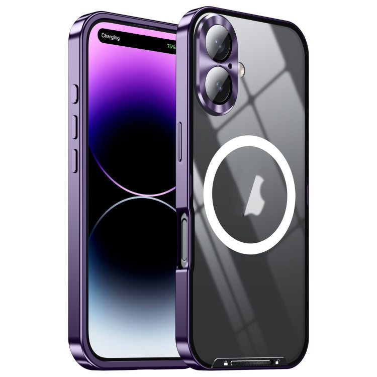 For iPhone 16 Frosted MagSafe Magnetic Metal Phone Case(Purple) by buy2fix