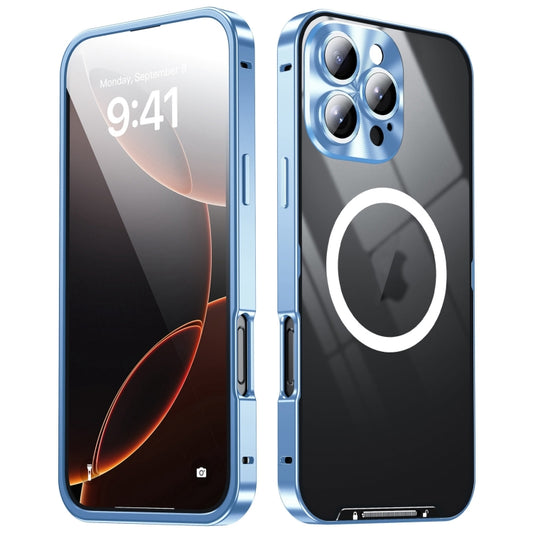 For iPhone 16 Pro Frosted MagSafe Magnetic Metal Phone Case(Blue) by buy2fix
