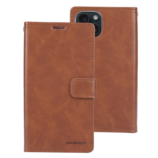 For iPhone 15 Plus GOOSPERY BLUE MOON Crazy Horse Texture Leather Phone Case(Brown) - iPhone 15 Plus Cases by GOOSPERY | Online Shopping UK | buy2fix