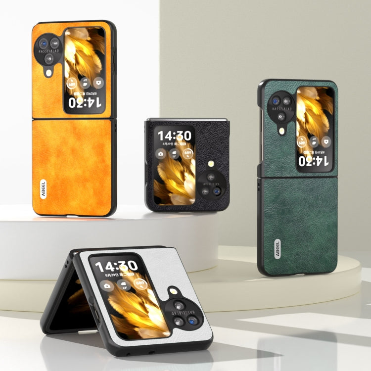 For OPPO Find N3 Flip ABEEL Dual Color Lichi Texture PU Phone Case(White) by buy2fix