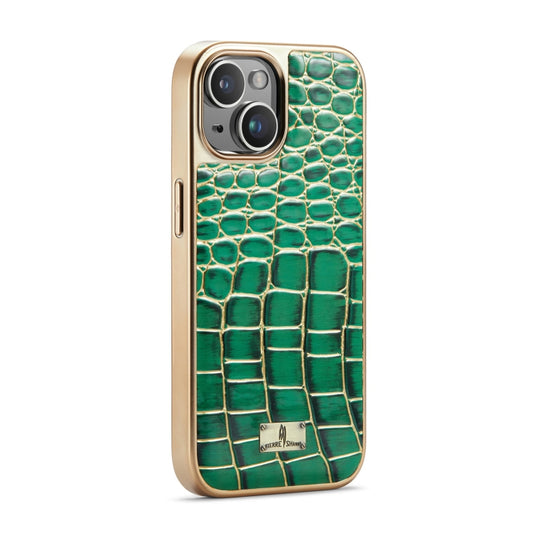 For iPhone 15 Fierre Shann Crocodile Texture Electroplating PU Phone Case(Green) - iPhone 15 Cases by FIERRE SHANN | Online Shopping UK | buy2fix