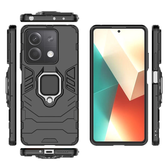 For Xiaomi Redmi Note 13 Shockproof PC + TPU Holder Phone Case(Black) by buy2fix