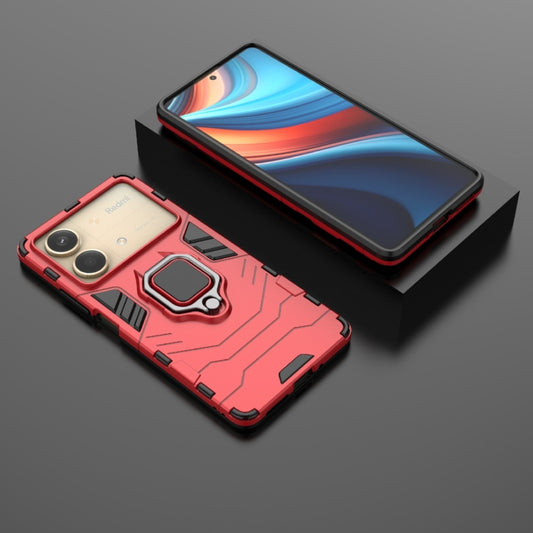 For Xiaomi Redmi Note 13R Pro 5G Shockproof PC + TPU Holder Phone Case(Red) by buy2fix