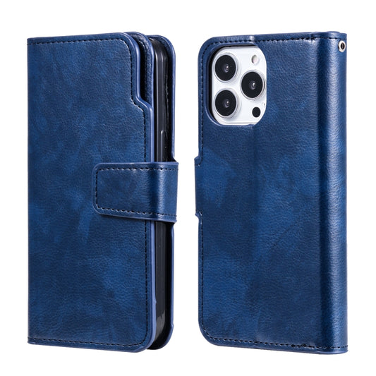 For iPhone 16 Pro Tri-Fold 9-Card Wallets Leather Phone Case(Blue) by buy2fix