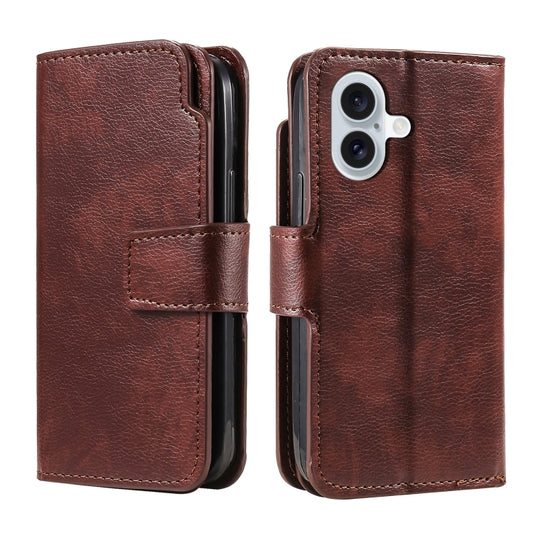 For iPhone 16 Tri-Fold 9-Card Wallets Leather Phone Case(Brown) by buy2fix