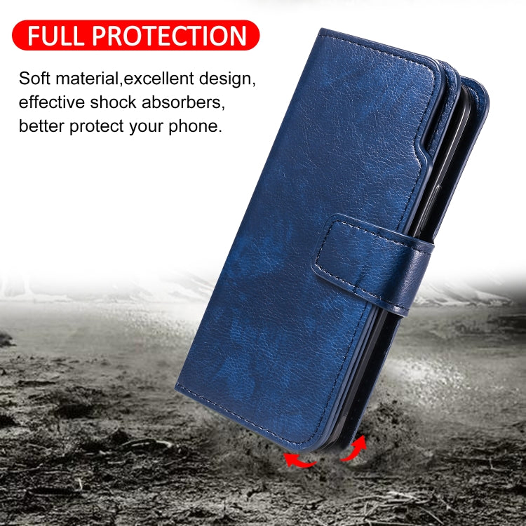 For iPhone 16 Tri-Fold 9-Card Wallets Leather Phone Case(Blue) by buy2fix