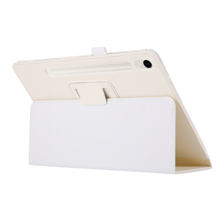 For Samsung Galaxy Tab S9 Litchi Texture Leather Tablet Case with Holder(White) by buy2fix