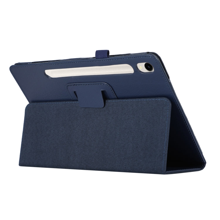 For Samsung Galaxy Tab S9 Ultra Litchi Texture Leather Tablet Case with Holder(Dark Blue) by buy2fix