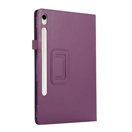 For Samsung Galaxy Tab S9 Ultra Litchi Texture Leather Tablet Case with Holder(Purple) by buy2fix