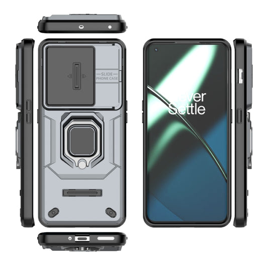 For OnePlus 11 5G Sliding Camshield TPU + PC Shockproof Phone Case with Holder(Grey) by buy2fix