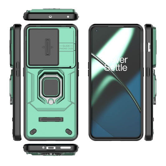 For OnePlus 11 5G Sliding Camshield TPU + PC Shockproof Phone Case with Holder(Green) by buy2fix