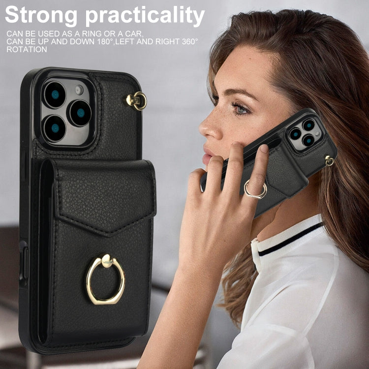 For iPhone 16 Pro Ring Holder RFID Card Slot Phone Case(Black) by buy2fix