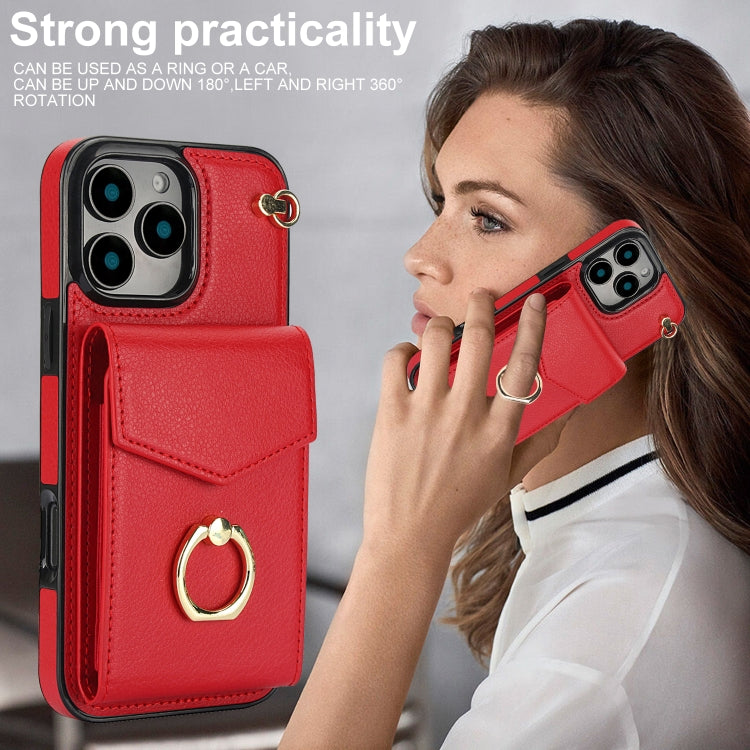 For iPhone 16 Pro Ring Holder RFID Card Slot Phone Case(Red) by buy2fix