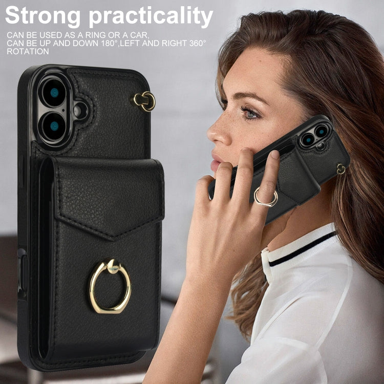 For iPhone 16 Plus Ring Holder RFID Card Slot Phone Case(Black) by buy2fix