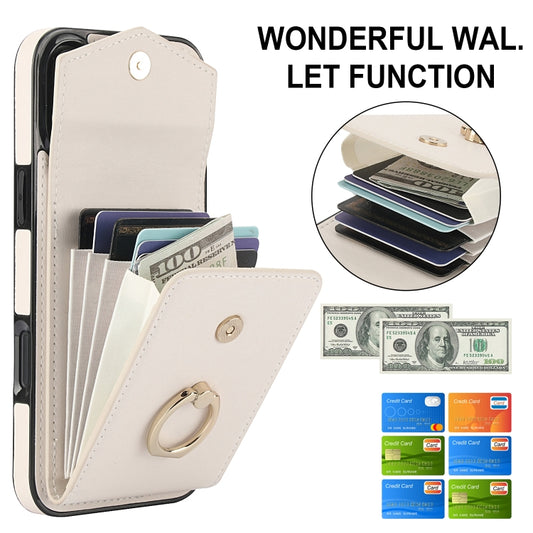 For iPhone 16 Ring Holder RFID Card Slot Phone Case(Beige) by buy2fix