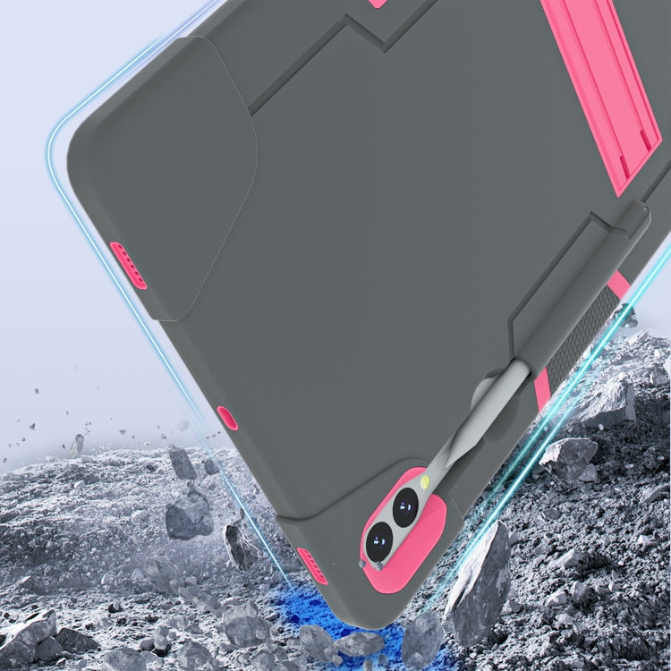 For Samsung Galaxy Tab S9+ Contrast Color Silicone PC Tablet Case with Holder(Grey + Rose Red) by buy2fix