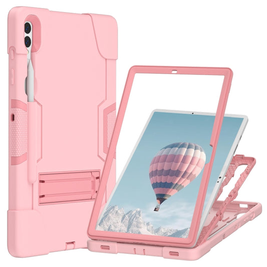 For Samsung Galaxy Tab S9+ Contrast Color Silicone PC Tablet Case with Holder(Rose Gold) by buy2fix
