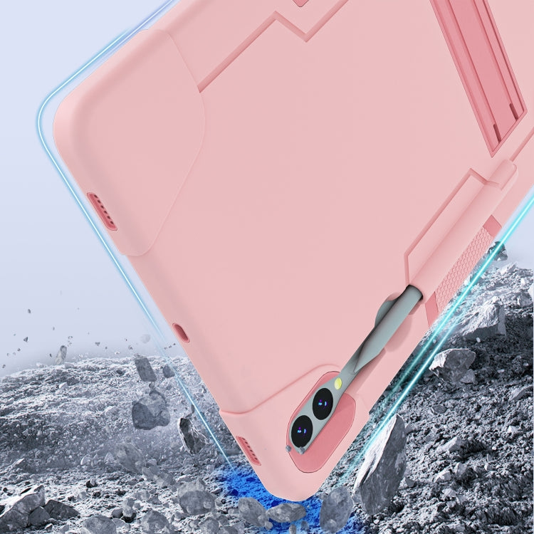 For Samsung Galaxy Tab S9+ Contrast Color Silicone PC Tablet Case with Holder(Rose Gold) by buy2fix