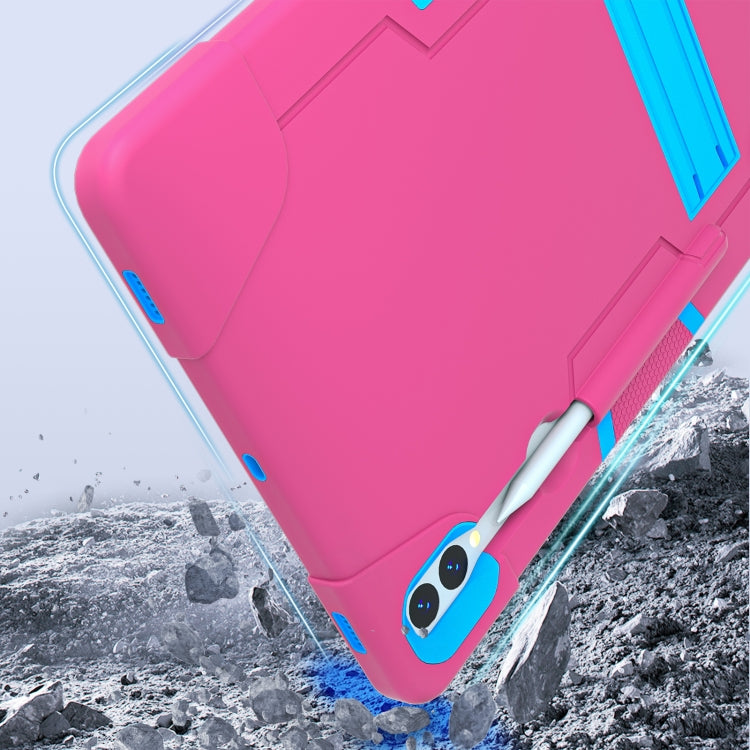 For Samsung Galaxy Tab S9+ Contrast Color Silicone PC Tablet Case with Holder(Rose Red + Blue) by buy2fix