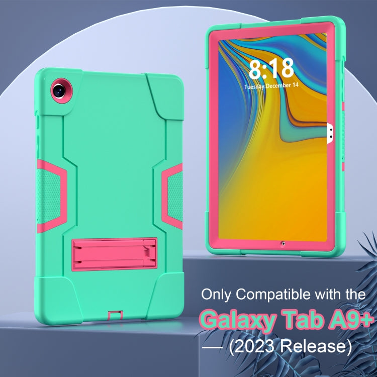 For Samsung Galaxy Tab A9+ Contrast Color Silicone PC Tablet Case with Holder(Mint Green + Rose Red) - Galaxy Tab A9+ by buy2fix | Online Shopping UK | buy2fix