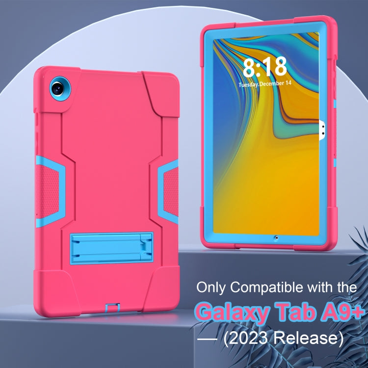 For Samsung Galaxy Tab A9+ Contrast Color Silicone PC Tablet Case with Holder(Rose Red + Blue) - Galaxy Tab A9+ by buy2fix | Online Shopping UK | buy2fix