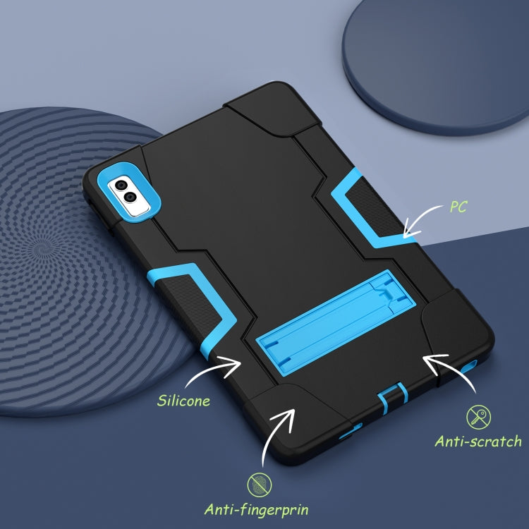 For Lenovo Tab M10 5G 10.6 inch Contrast Color Silicone PC Tablete Case with Holder(Black + Blue) - Lenovo by buy2fix | Online Shopping UK | buy2fix