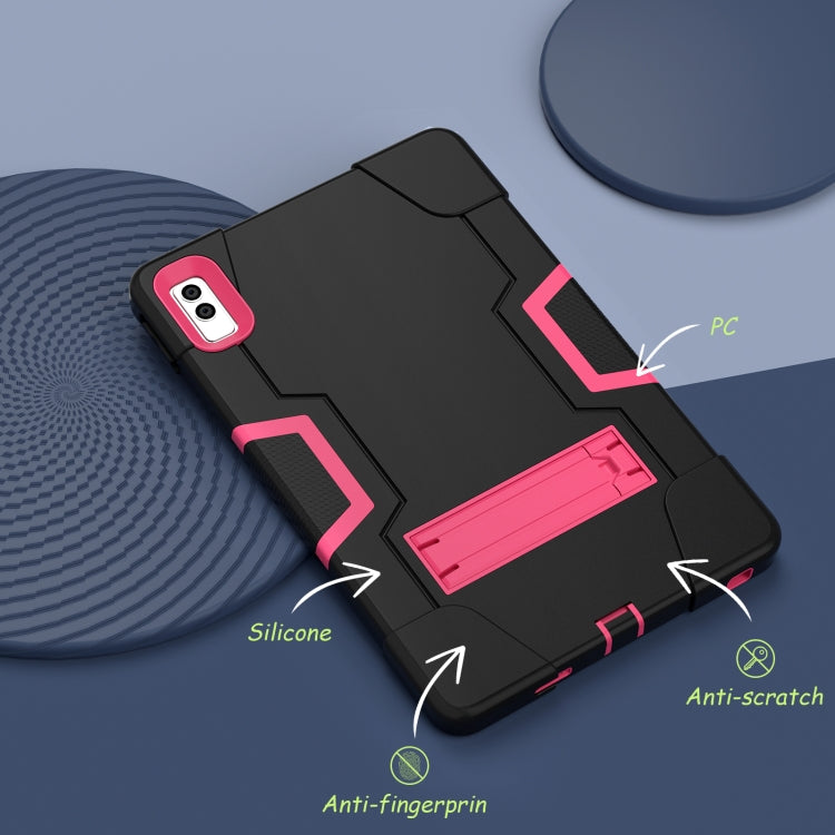 For Lenovo Tab M10 5G 10.6 inch Contrast Color Silicone PC Tablete Case with Holder(Black + Rose Red) - Lenovo by buy2fix | Online Shopping UK | buy2fix