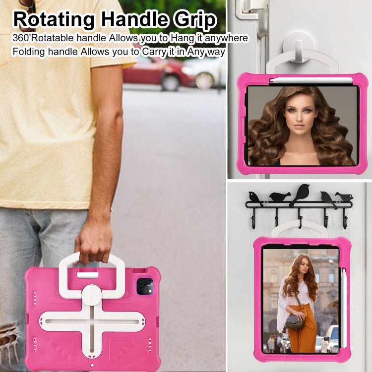 For iPad Pro 11 2025 / 2024 Shield 360 Rotation Handle EVA Shockproof PC Tablet Case(Rose Red Beige) by buy2fix