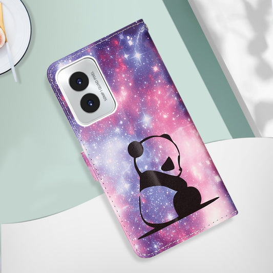 For Motorola Moto G Play 4G 2024 Colored Drawing Pattern Plain Weave Leather Phone Case(Baby Panda) by buy2fix