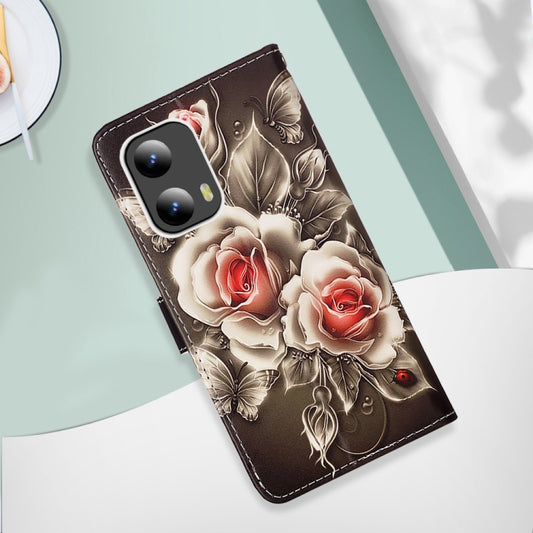 For Motorola Moto G Play 5G 2024 Colored Drawing Pattern Plain Weave Leather Phone Case(Roses On Black) by buy2fix