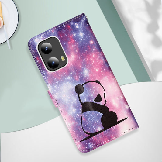 For Motorola Moto G Play 5G 2024 Colored Drawing Pattern Plain Weave Leather Phone Case(Baby Panda) by buy2fix