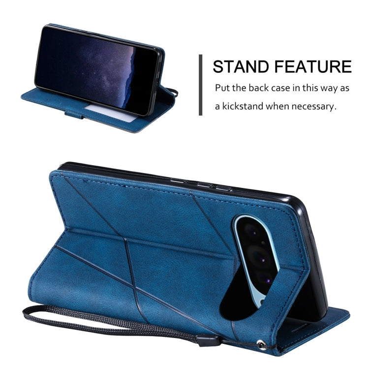 For Google Pixel 9 Pro Skin Feel Splicing Leather Phone Case(Blue) by buy2fix