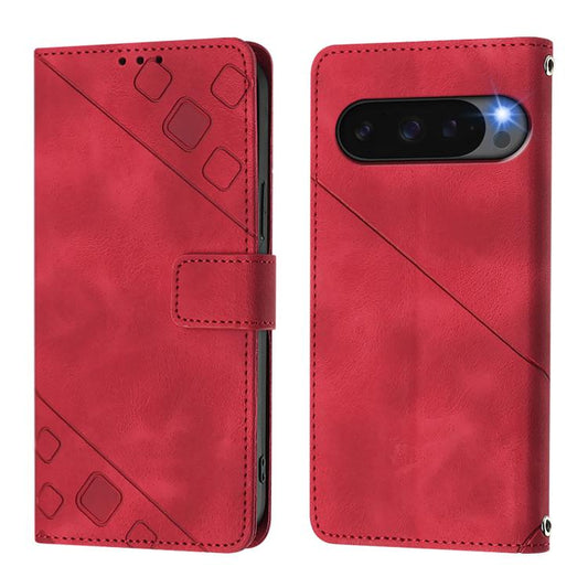 For Google Pixel 10 Pro XL 5G Global Skin-feel Embossed Leather Phone Case(Red) - Google Cases by buy2fix | Online Shopping UK | buy2fix