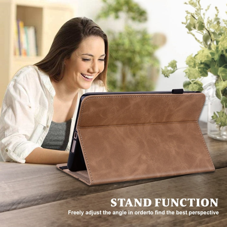 For Lenovo Xiaoxin Pad Pro 12.7 Solid Color Stripe Embossed Leather Tablet Case(Brown) - Lenovo by buy2fix | Online Shopping UK | buy2fix