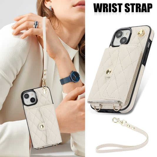 For iPhone 13 Crossbody Rhombic Horizontal Wallet Leather Phone Case(White) - iPhone 13 Cases by buy2fix | Online Shopping UK | buy2fix
