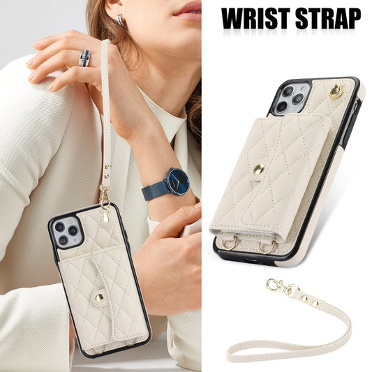 For iPhone 12 Pro Max Crossbody Rhombic Horizontal Wallet Leather Phone Case(White) - iPhone 12 Pro Max Cases by buy2fix | Online Shopping UK | buy2fix