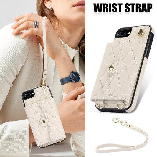 For iPhone 8 Plus / 7 Plus Crossbody Rhombic Horizontal Wallet Leather Phone Case(White) - More iPhone Cases by buy2fix | Online Shopping UK | buy2fix