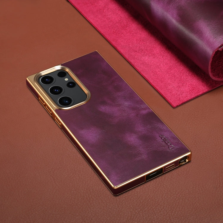 For Samsung Galaxy S23 Ultra 5G Denior Oil Wax Leather Electroplating Phone Case(Purple) by Denior