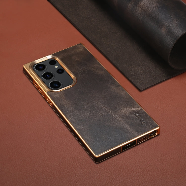 For Samsung Galaxy S23 Ultra 5G Denior Oil Wax Leather Electroplating Phone Case(Black) - Galaxy S23 Ultra 5G Cases by Denior | Online Shopping UK | buy2fix