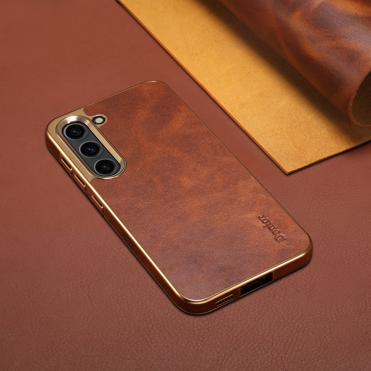 For Samsung Galaxy S23+ 5G Denior Oil Wax Leather Electroplating Phone Case(Brown) by Denior