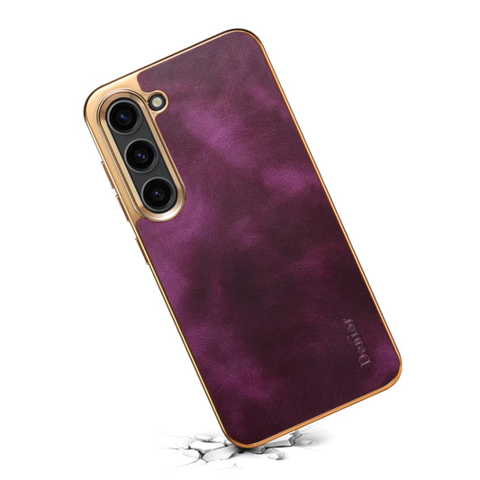 For Samsung Galaxy S23 5G Denior Oil Wax Leather Electroplating Phone Case(Purple) by Denior