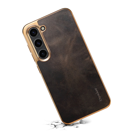 For Samsung Galaxy S23 5G Denior Oil Wax Leather Electroplating Phone Case(Black) - Galaxy S23 5G Cases by Denior | Online Shopping UK | buy2fix