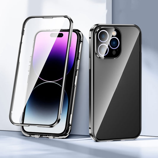 For iPhone 15 Magnetic Double-buckle HD Tempered Glass Phone Case(Black) - iPhone 15 Cases by buy2fix | Online Shopping UK | buy2fix