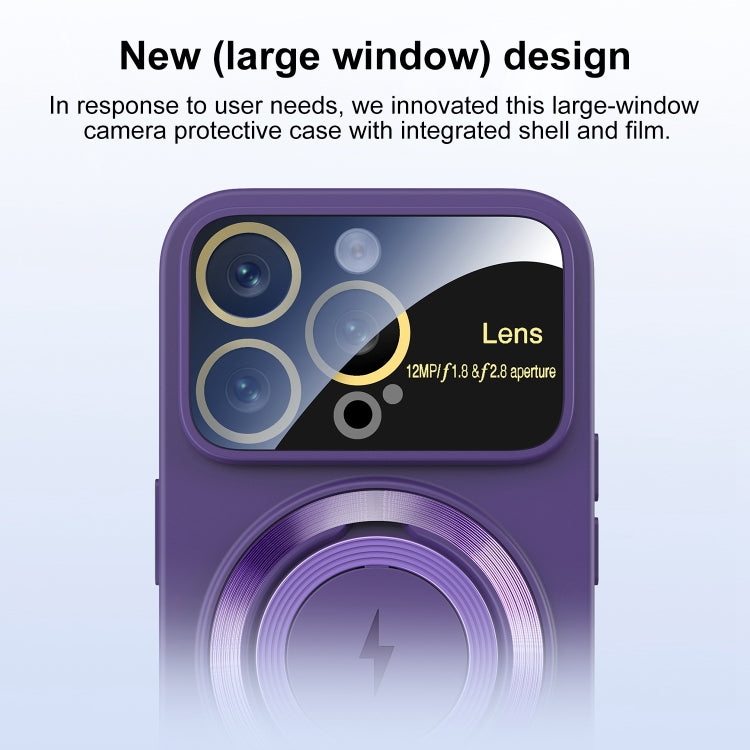 For iPhone 15 Large Window MagSafe Magnetic Holder Phone Case(Dark Purple) by buy2fix