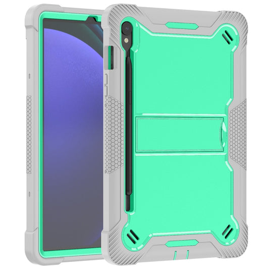 For Samsung Galaxy Tab S9 Shockproof Silicone Hybrid PC Tablet Case with Holder(Mint Green + Grey) by buy2fix