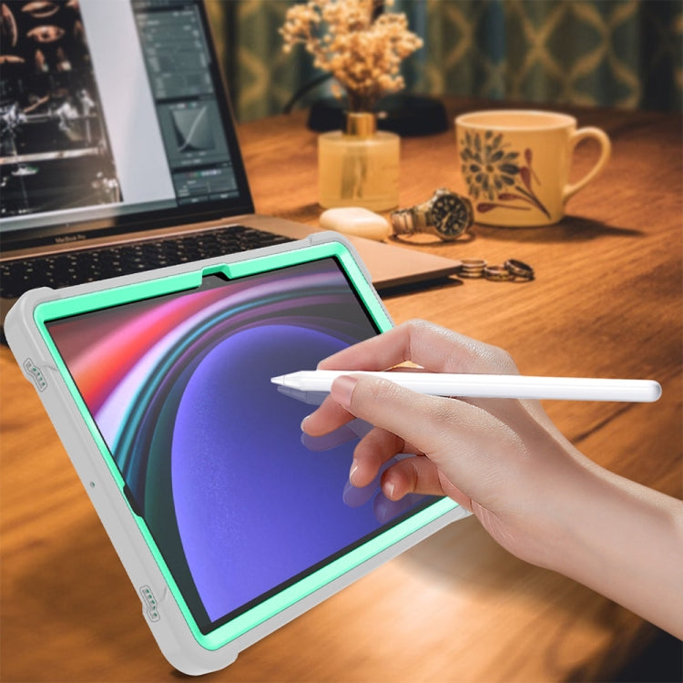 For Samsung Galaxy Tab S9 Shockproof Silicone Hybrid PC Tablet Case with Holder(Mint Green + Grey) by buy2fix