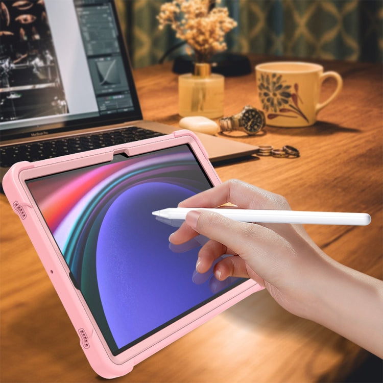 For Samsung Galaxy Tab S9 Shockproof Silicone Hybrid PC Tablet Case with Holder(Rose Gold) by buy2fix