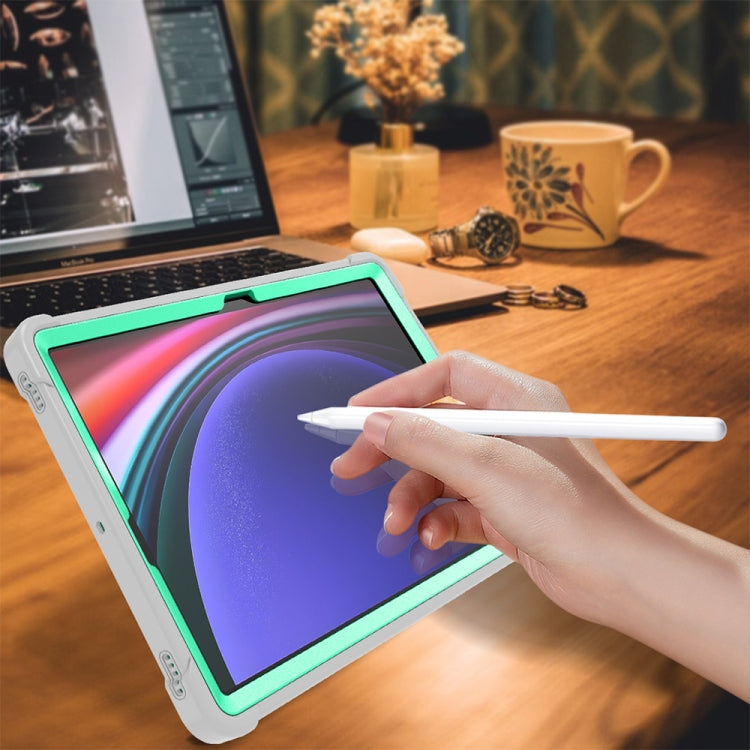 For Samsung Galaxy Tab S9+ Shockproof Silicone Hybrid PC Tablet Case with Holder(Mint Green + Grey) by buy2fix