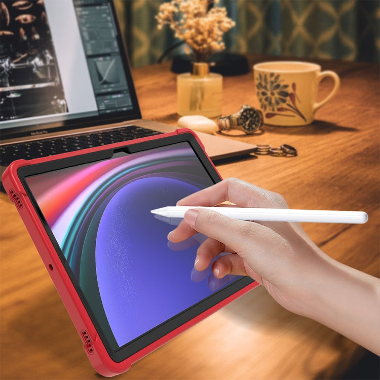 For Samsung Galaxy Tab S9+ Shockproof Silicone Hybrid PC Tablet Case with Holder(Black + Red) by buy2fix